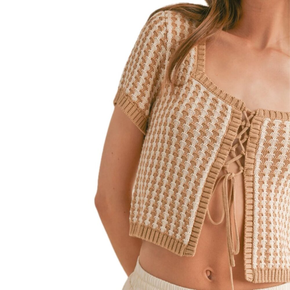 🤎✨ Sage The Label Amore Lace-Up Knit Crop Top (Size L) ✨🤎